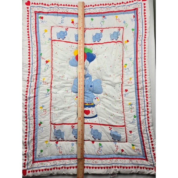 Vintage Red Calliope Little Bedding Elephant Balloon Baby Quilt Crib Nursery USA